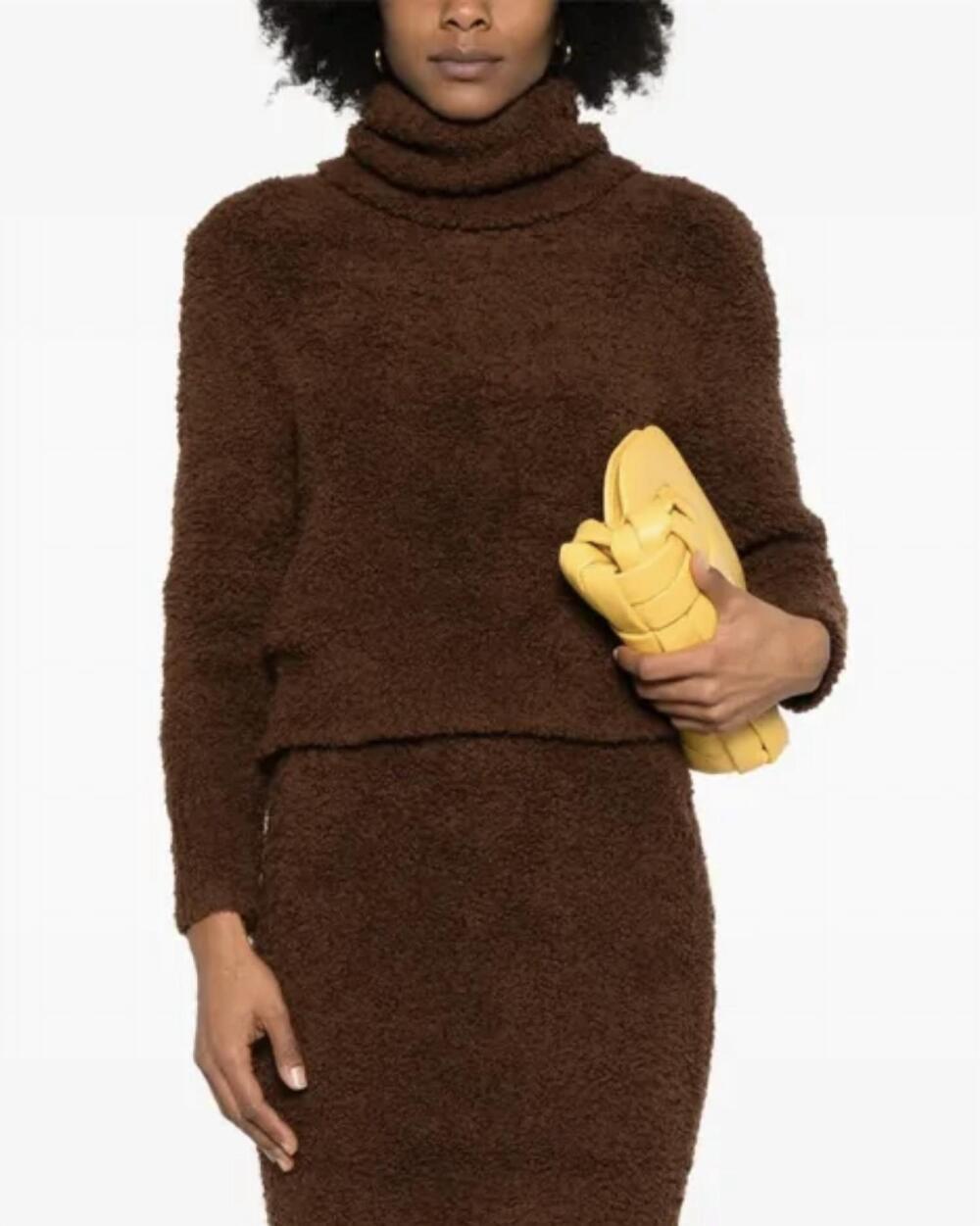 NEW SELF-PORTRAIT fluffy knit jumper sweater in brown